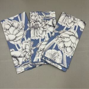 Williams Sonoma California Floral Blue & White Napkins Set of 3 NEW